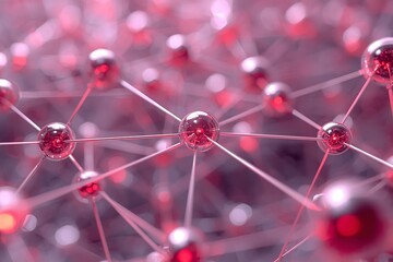 A close-up view of a network of interconnected nodes and lines in a vibrant pink hue