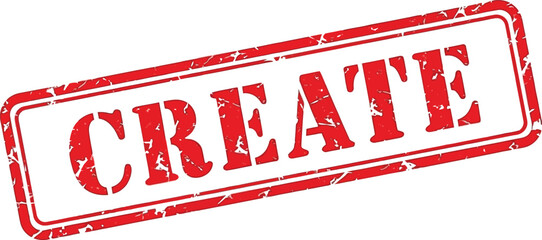 A distressed red rectangular stamp displaying the word create in bold capital letters isolated on a white background