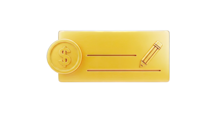 Golden Check with Dollar Coin and Pencil Icon