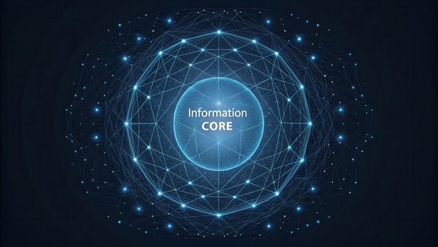 Information Core within a Glowing Digital Network System, Representing Global Data Connections and Technology - Powered by Adobe