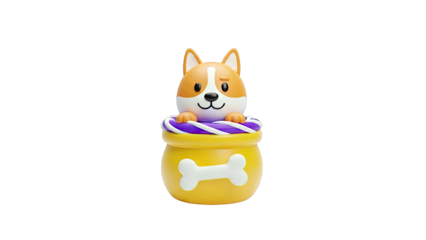 Cute Corgi Character in a Yellow Jar with Bone Decoration