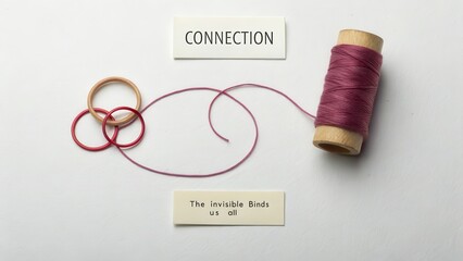 Single Strong Thread Connecting Elements with Textual Symbolism on White Background