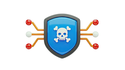 Cybersecurity Shield with Skull and Circuitry