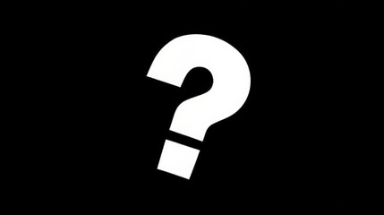 Abstract black background featuring a large white question mark, symbolizing uncertainty and inquiry