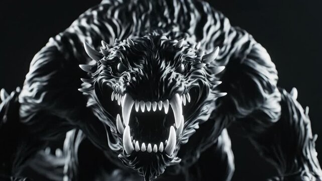 Dark Fantasy Shadow Monster Moving Slowly with Sharp Teeth 3D Render