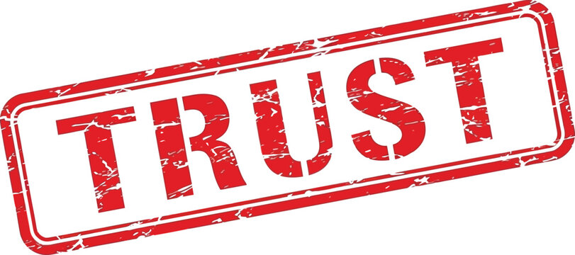 A distressed red stamp displaying the word trust signifying faith belief and reliability visually