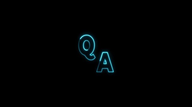 neon Q and A question and answer icon animation session on black background. Modern Neon Q&A Icon on Black Background for Help Center Design