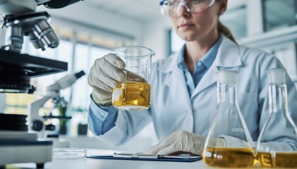 Woman scientist conducting experiment in modern research lab