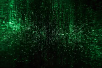 A dark background with green code streaming down in a digital matrix