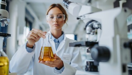 Dedicated Scientist Examining Palm Oil Sample in Modern Lab Setting
