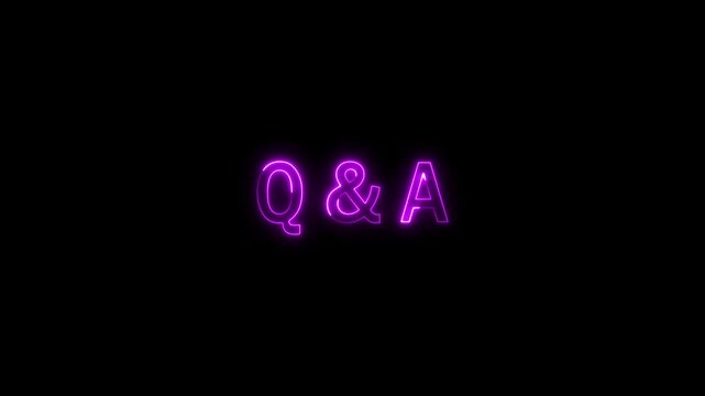neon Q and A question and answer icon animation session on black background. Modern Neon Q&A Icon on Black Background for Help Center Design