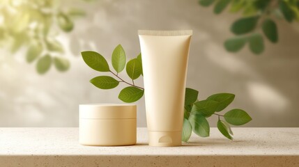 Beige skincare products mockup