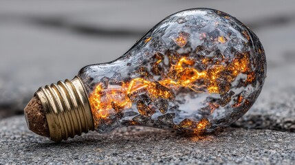 An enchanting lightbulb, filled with intricate patterns, rests gently on a textured surface, glowing warmly from within, lighting up the surroundings.