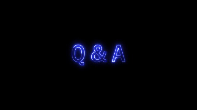 neon Q and A question and answer icon animation session on black background. Modern Neon Q&A Icon on Black Background for Help Center Design