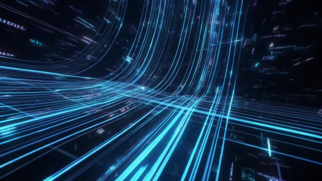 Futuristic Data Streams Across a Neon Digital Grid.