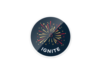 Circular logo with fireworks and the word ignite against a transparent background