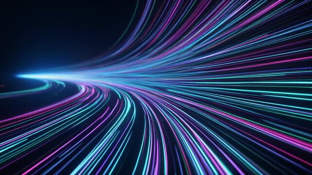Futuristic light trails glide through neon space.