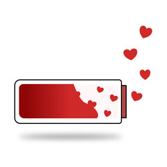 A dark red battery energy bar, hearts bubbling and floating out, elegant deep red gradient, soft shadow underneath, flat design