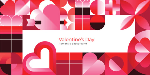 Valentine&rsquo;s Day Romantic Abstract Geometric Heart Background in Retro Scandinavian Modern Style
