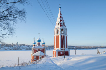The ancient Church of Our Lady of Kazan (Red Church) in a winter landscape. Tutayev (Romanov-Borisoglebsk), Yaroslavl Oblast, Russia