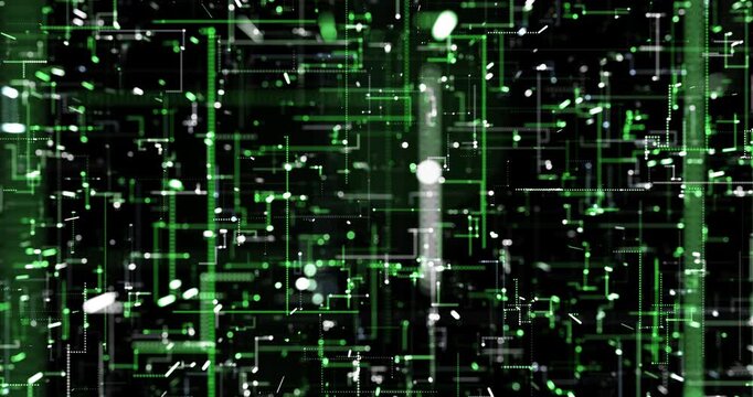 The abstract digital world pulsates with neon lines and dots, weaving the pattern of cyberspace. Color energy fills space, creating the illusion of data flowing.