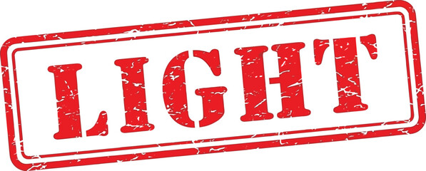 A rectangular red stamp with the word light prominently displayed in bold distressed white lettering