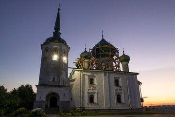 Ancient Church of the Nativity of John the Baptist (1695) on early August morning. Staraya Ladoga. Leningrad region, Russia