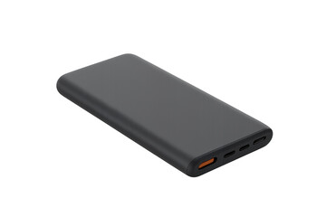 Black power bank external battery charger on transparent background