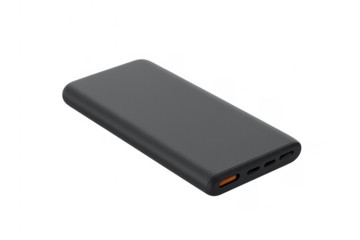 Black power bank external battery charger on transparent background
