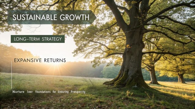 Majestic old tree in a sun-dappled forest clearing representing sustainable growth and investment strategy for enduring prosperity. - Powered by Adobe
