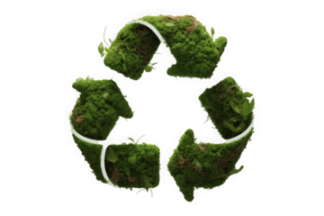 Green recycling symbol, leaf design isolated on a transparent background.