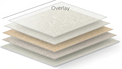 Structured alignment of several thin translucent paper sheets with subtle textures and patterns in a layered display