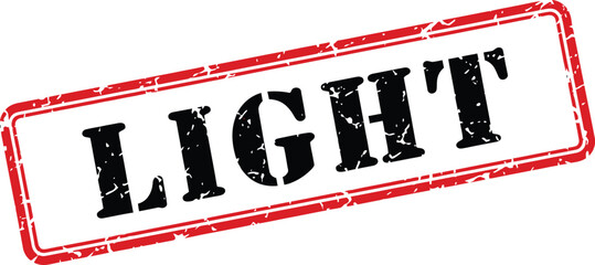 A red rectangular stamp displaying the word light in bold black capital letters is prominently showcased on a white background