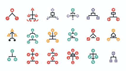 Collection of diverse organizational chart icons representing hierarchy and connections.