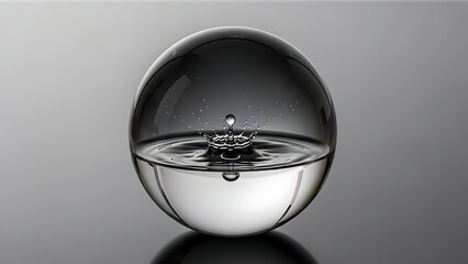 Water Droplet Splash in Glass Sphere on Transparent Background