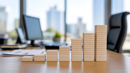 business growth concept with stacked blocks on office desk