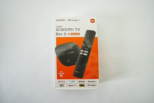 Suzano, Sao Paulo - Brazil - december 03, 2025: Xiaomi TV Box with Remote Control
