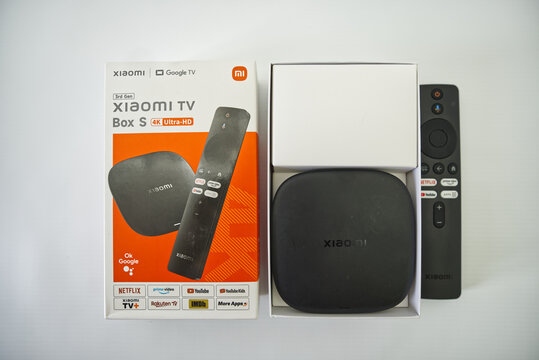 Suzano, Sao Paulo - Brazil - december 03, 2025: Xiaomi TV Box with Remote Control