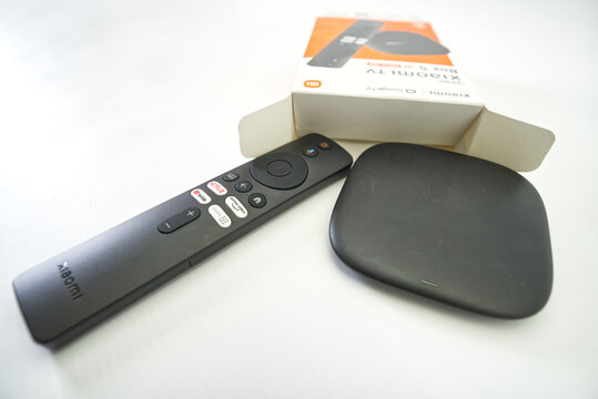 Suzano, Sao Paulo - Brazil - december 03, 2025: Xiaomi TV Box with Remote Control