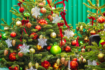 New Year and Christmas decorations in the city. Festive decorations on Manezhnaya Square.