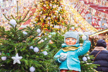 New Year and Christmas decorations in the city. Festive decorations on Manezhnaya Square.