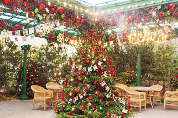 New Year and Christmas decorations in the city. Festive decorations on Manezhnaya Square.