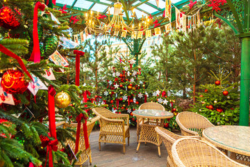 New Year and Christmas decorations in the city. Festive decorations on Manezhnaya Square.
