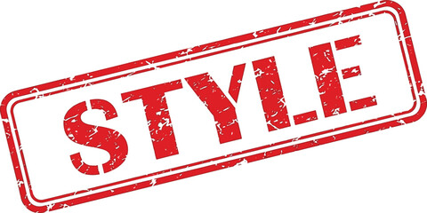 A distressed red stamp displaying the word style in large bold uppercase letters on a white background