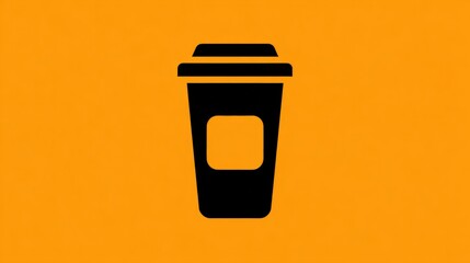Black coffee cup silhouette on a vibrant orange background, ideal for beverage-related content
