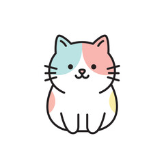 Cute Minimalist Cat Illustration with Pastel Color Patches.