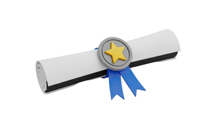 Diploma Scroll with Star Medal and Blue Ribbons