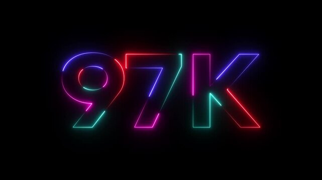Neon 97k sign with colorful glowing lines on black background for tech and data visualization neon sign