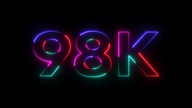 Neon Number 98 K Glowing Multicolor Sign on Black Background neon sign glowing numbers