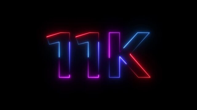 Neon 11k text with glowing blue pink and red lines on black background neon text glowing numbers blue pink red lines